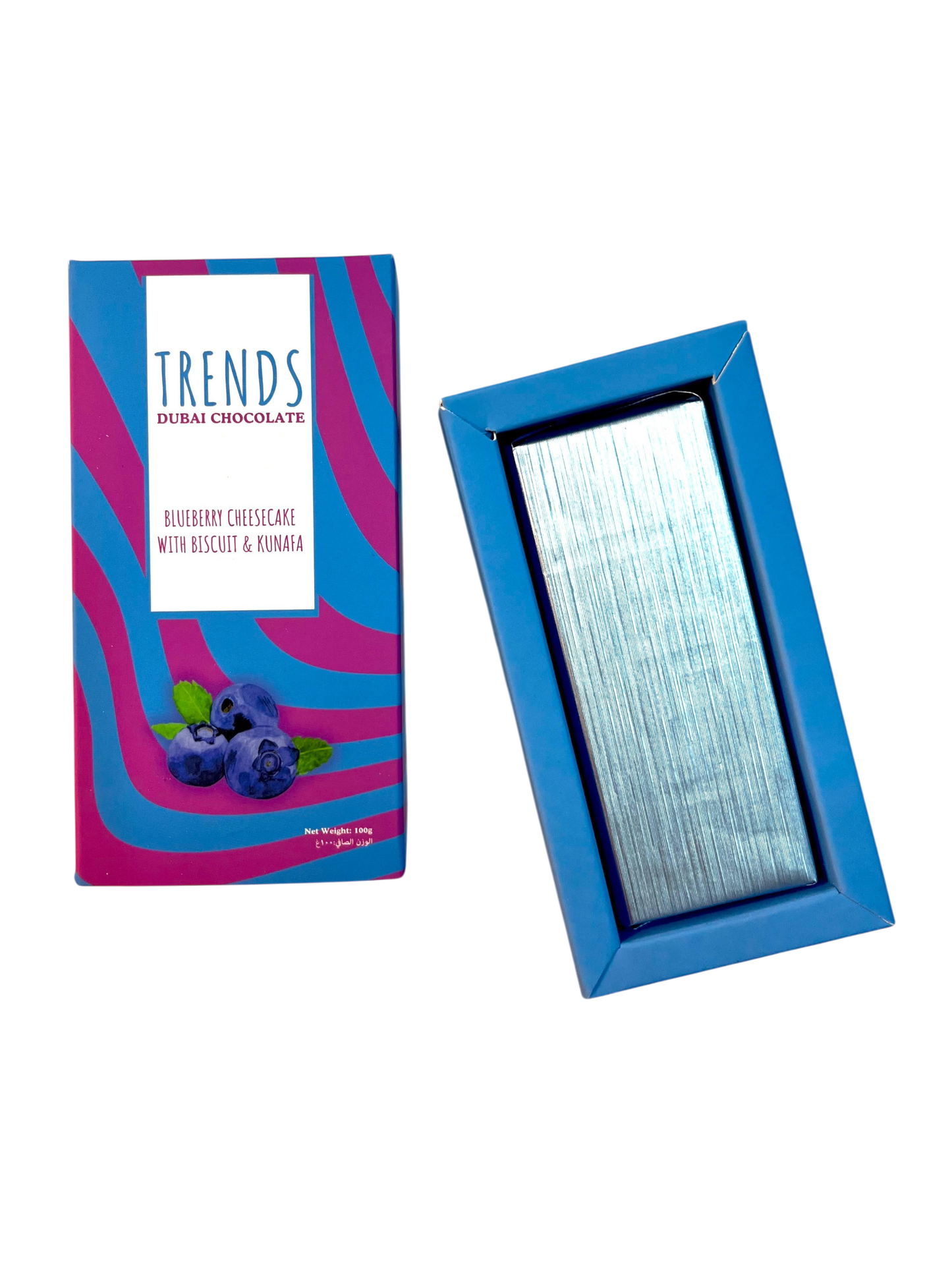 Trends Dubai Chocolate, Blueberry Cheesecake & Kunafa - 100g