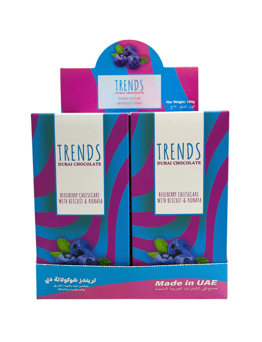 Trends Dubai Chocolate, Blueberry Cheesecake with Biscuits & Kunafa - 190g x 12