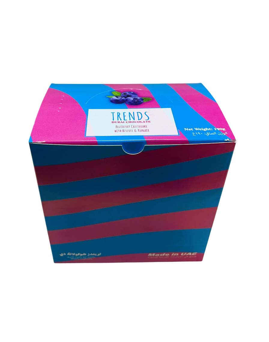 Trends Dubai Chocolate, Blueberry Cheesecake with Biscuits & Kunafa - 190g x 12
