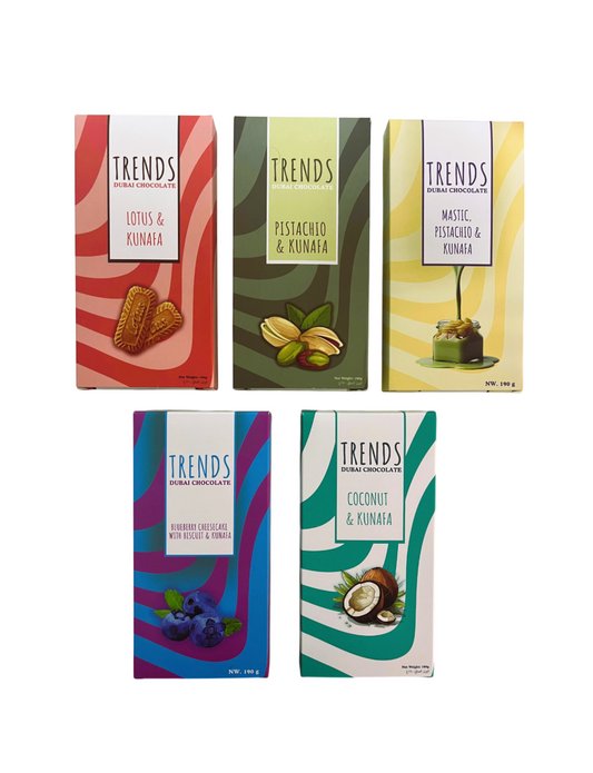 Trends Dubai Chocolate, Assorted Flavours - 190g (Pack of 5)