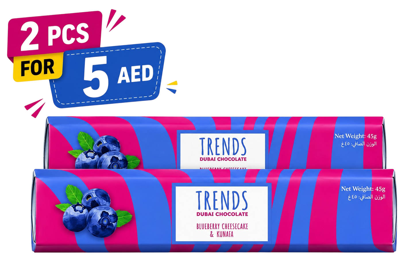 Trends Dubai Chocolate, Blueberry Cheesecake & Kunafa - 45g x 2