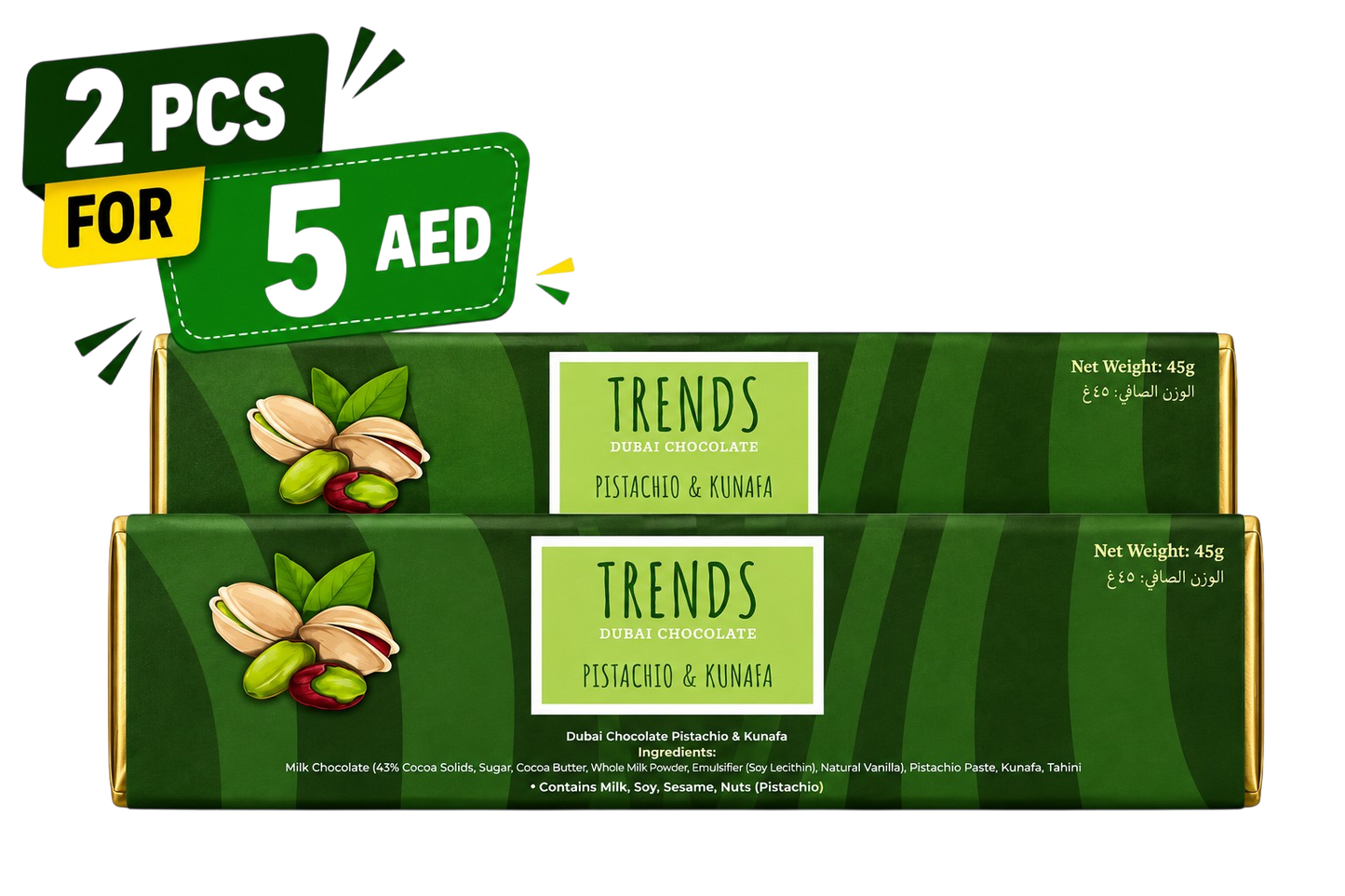 Trends Dubai Chocolate, Pistachio & Kunafa - 45g x 2