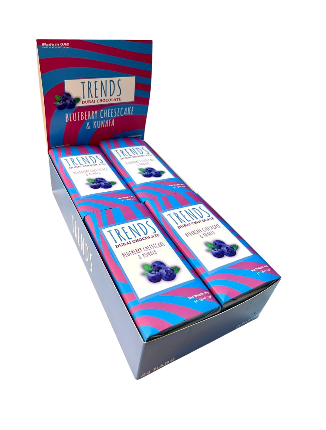 Trends Dubai Chocolate, Blueberry Cheesecake & Kunafa - 80g x 24