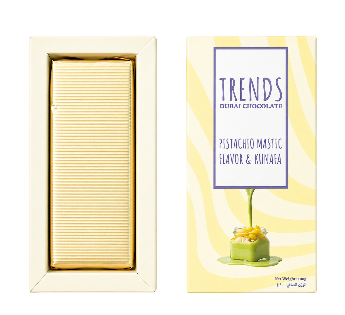 Trends Dubai Chocolate, Mastic Pistachio & Kunafa - 100g