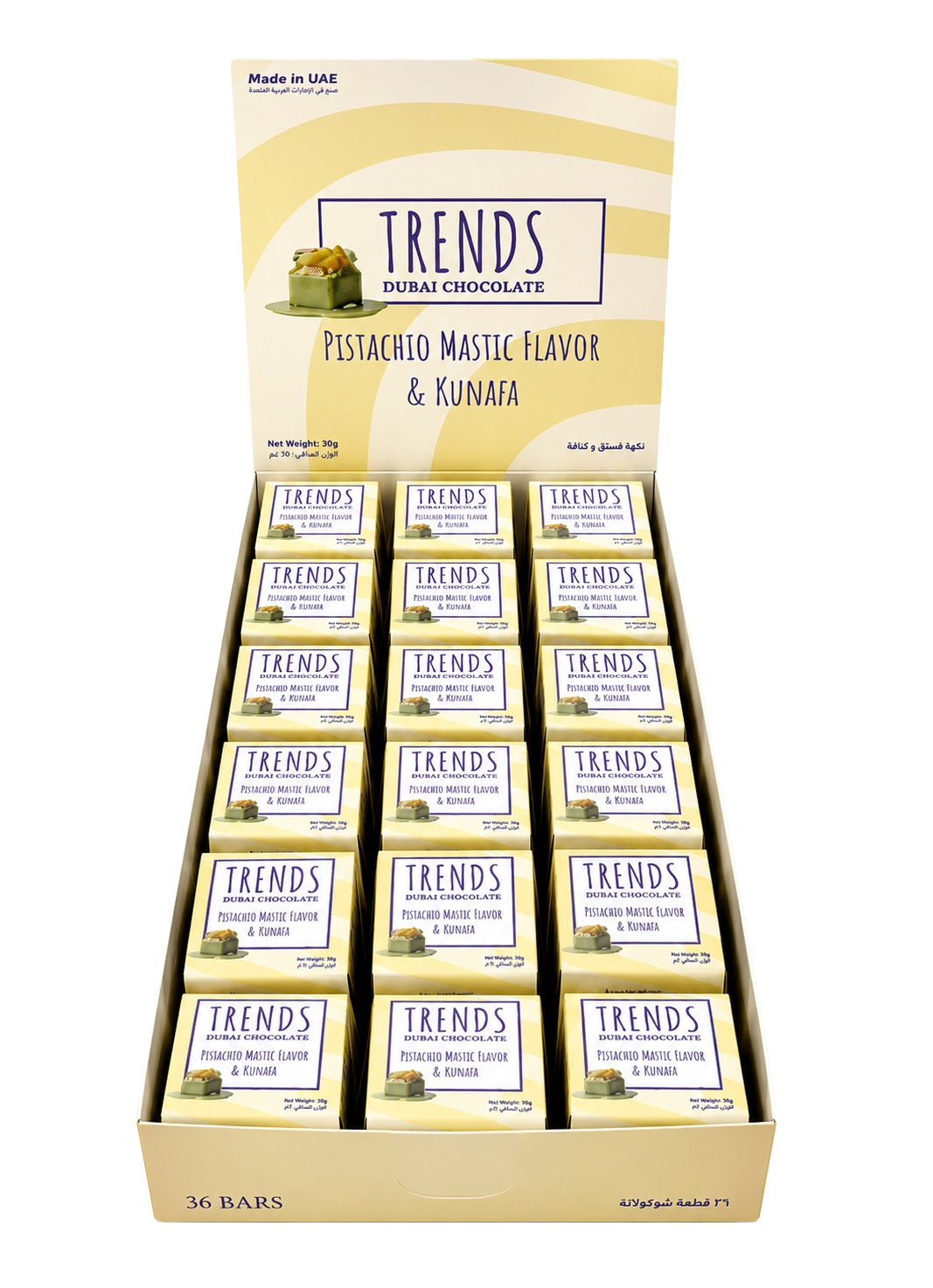 Trends Dubai Chocolate, Mastic Pistachio & Kunafa - 20g x 36