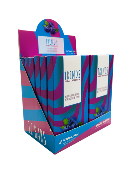 Trends Dubai Chocolate, Blueberry Cheesecake with Biscuits & Kunafa - 190g x 12
